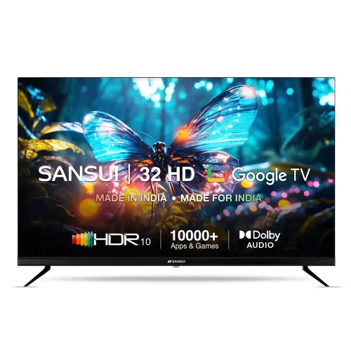 Sansui HD LED TV 80 cm (32 inches) JSWG32GSHD Black | Sansui 80 CM Google Bezel Less LED Smart TV With Voice Command Remote, Dolby Aud