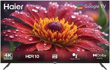 Haier 4K Ultra HD TV 139 cm (55 inches) Android LE55K800UGT-P Black | Google 14,Google TV, Bezel-Less, Dolby Vision & Atoms, AI Smart Voice by Google