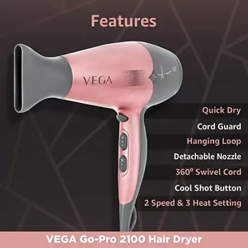 Vega Hair Dryer 2100 Watts VHDH-25 Grey/Pink