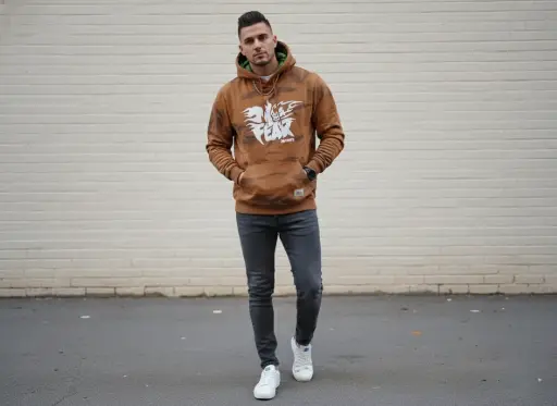 Men's "FEAR" Graphic Print Tie-Dye Hoodie - Brown