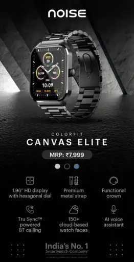 Noise Smart Watch 49.7 mm (1.96 Inches) Colorfit Canvas Metal Silver | Bluetooth calling: You can make and receive calls directly from your wrist.